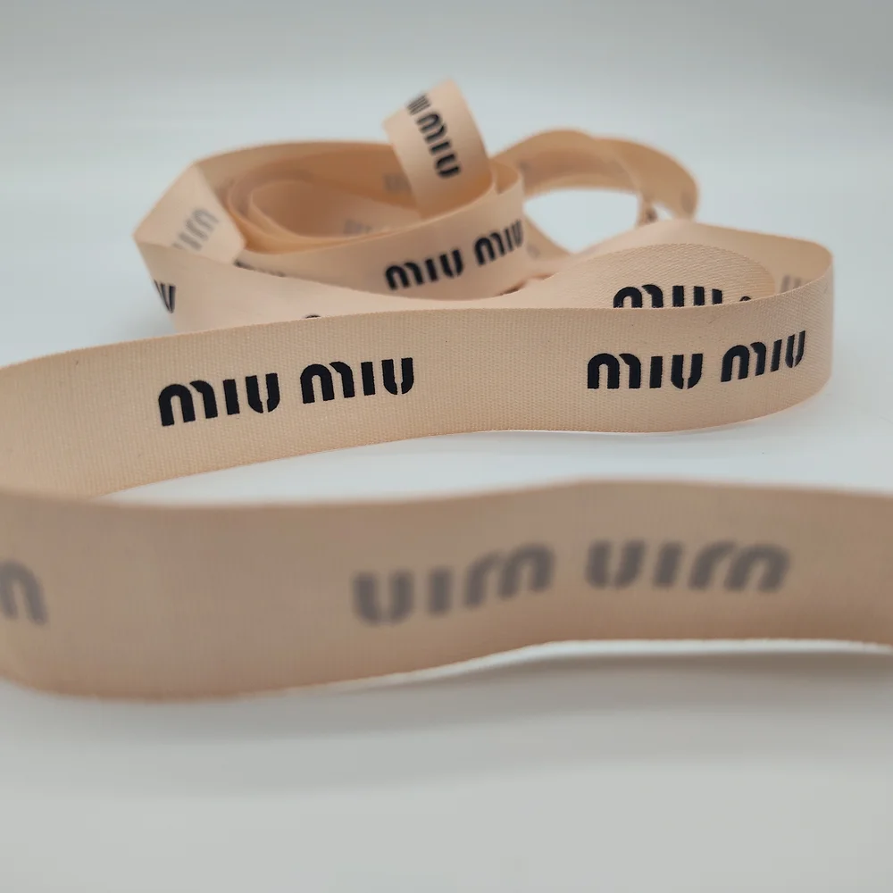 Authentic MIU MIU 2 (Two) Yds Continuous Logo Ribbon 4/5" Nude Blush Wide - Picture 3 of 4